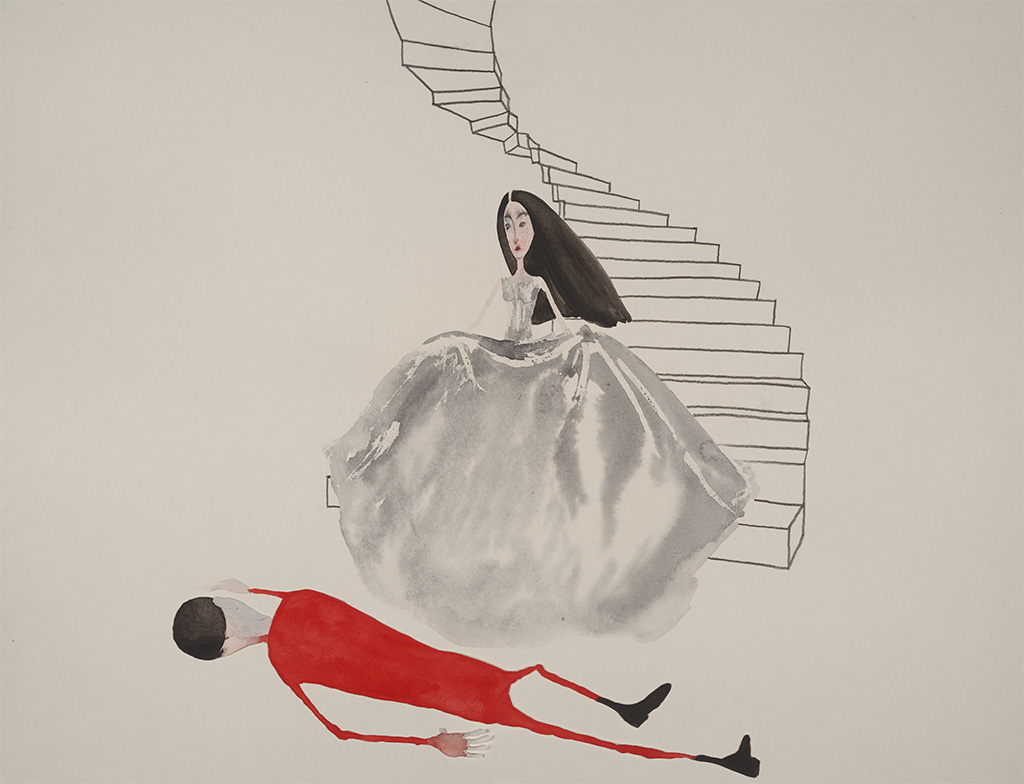 Woman and Acrobat at the bottom of the stairs